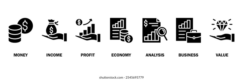 Banner de fluxo de caixa ícone web vetor ilustração conceito para negócios e circulação financeira com ícone de dinheiro, renda, lucro, economia, análise, negócios e valor