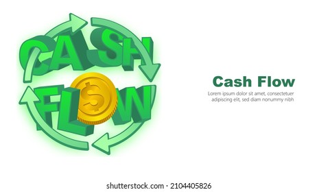 Cashflow Big Text 3d mit Geldfluss. KonzeptVektorgrafik