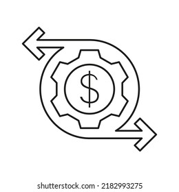 Icono de línea de concepto Flujo de efectivo. Ilustración de elemento simple. Diseño de símbolos de esquema de concepto de Cash Flow a partir de un conjunto de negocios. Se puede usar para web y móvil con fondo blanco