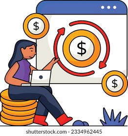 Cash Flow flat outline illustration of business and finance