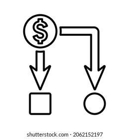 Cash flow, flowchart outline icon. Line art vector.