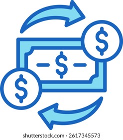 Cash Flow Icon Blue Vector Illustration