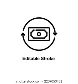 cash flow icon designed in outline style decorated with money icon element and circular arrow icon in business icon theme