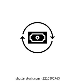 cash flow icon designed in solid black style decorated with money icon elements and circular arrow icon in business icon theme