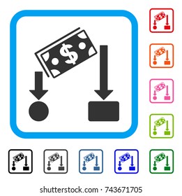 Cash Flow icon. Flat grey iconic symbol inside a blue rounded squared frame. Black, gray, green, blue, red, orange color variants of Cash Flow vector. Designed for web and application UI.