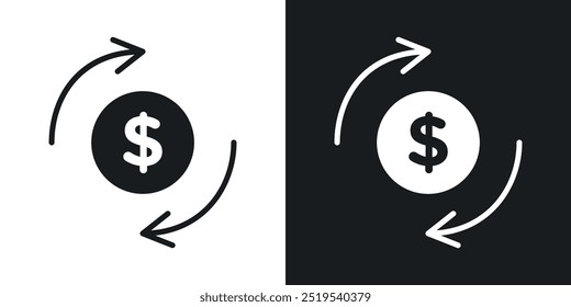 Cash flow icon icons in black and white filled style
