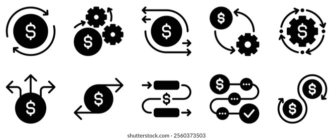 Cash Flow Icon Set Streamlined Solid Style Collection for Financial Management