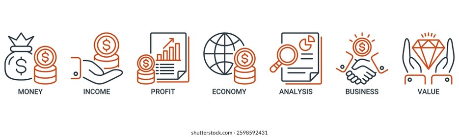 Cash flow icon set. Vector illustration concept for business and finance circulation with icons outline symbol background.