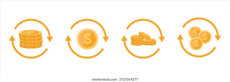 ícone Fluxo de Caixa folha coleção de vários estilos. retorno sobre o investimento ícone vetor. Isolado no fundo branco. conceito de investimento, negócios e finanças.