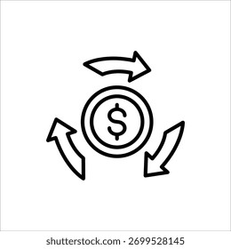 Icono de flujo de efectivo. Símbolo de flujo de efectivo para el Diseño web. Concepto de signo de moneda de uso para negocios o flujo de caja de velocidad.