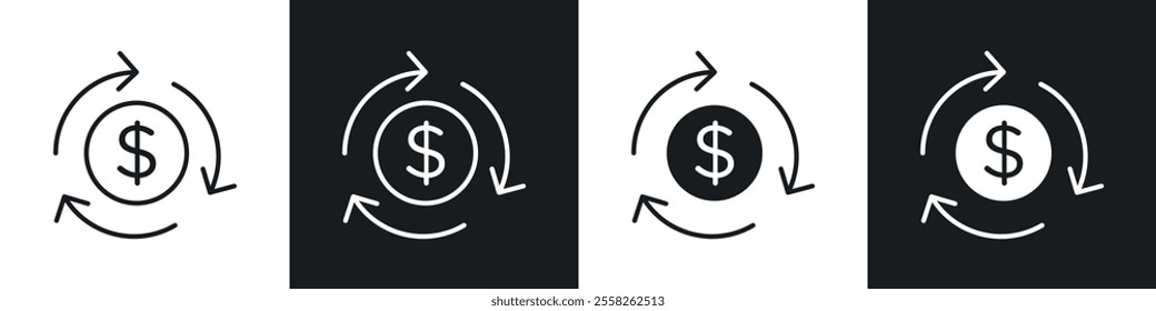 Cash flow icon vector collection in black and white.