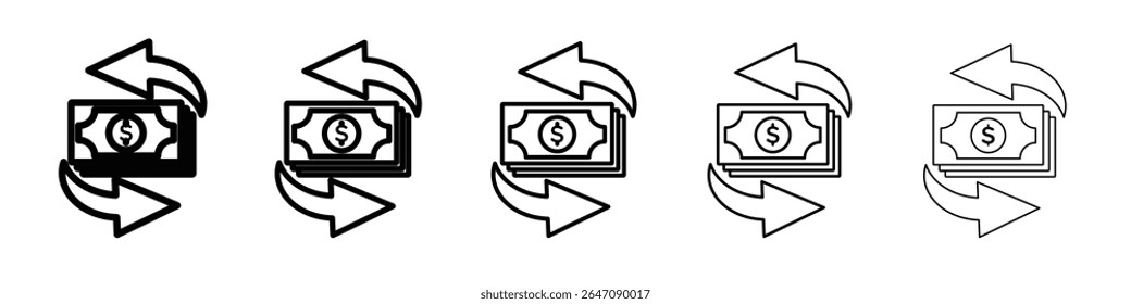 Ícone de fluxo de caixa símbolo ou ilustração de contorno de vetor