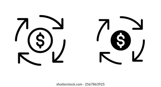 Cash flow icons collection in Filled flat and thin line style.