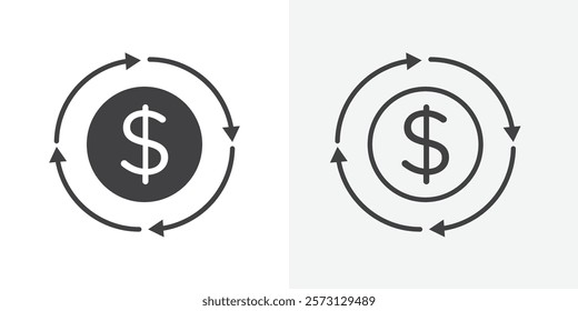 Cash flow icons. flat and line style set