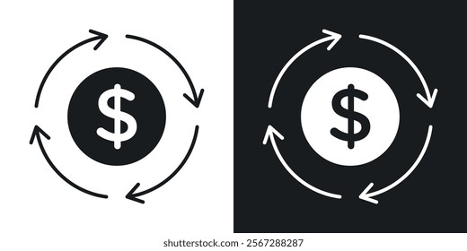 Cash flow icons in solid black and white colors