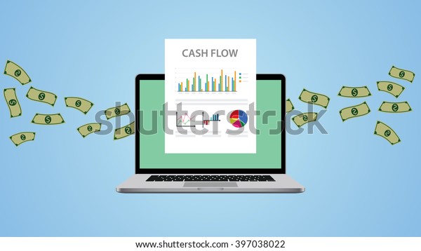 cash\
flow illustration with laptop money and graph\
chart