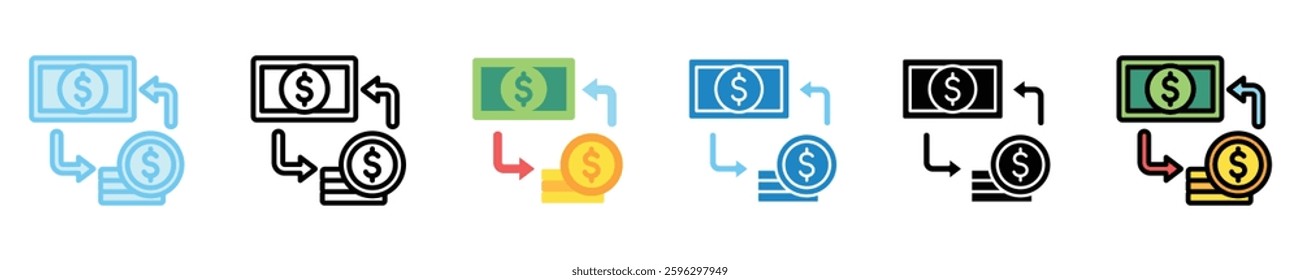 Cash Flow multi style icon set, mini illustration. use for modern concept, print, UI, UX kit, web and app development. Vector EPS 10, related to money investment, finance, economy, business.