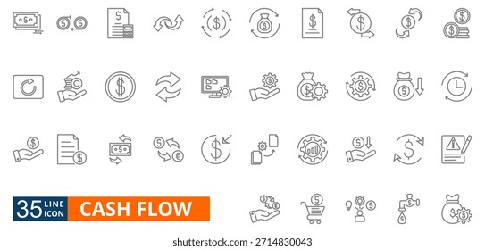 cash flow outline vector icon set