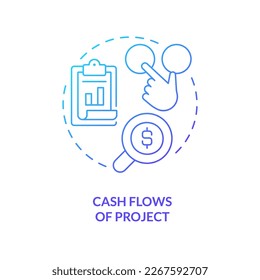 Cash flow of project blue gradient concept icon. Financing. Factor affecting investment decisions abstract idea thin line illustration. Isolated outline drawing. Myriad Pro-Bold font used