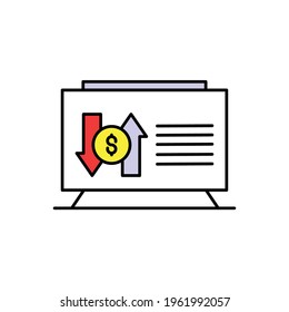  Cash flow report board Illustration. money business accounting presentation finance, flat graphic symbol Modern outline icons for mobile application and web concepts. white background.