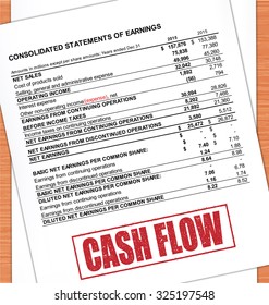 Cash Flow Rubber Stamp Text On White Paper And Oak Table