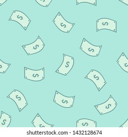 Cash flow seamless pattern, Falling money on blue background vector illustration.