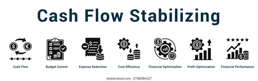 Cash Flow Stabilizing  Modern and clean web banner illustration vector featuring thematic icons