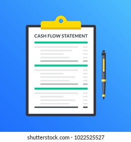 Cash flow statement. Clipboard with financial statement, financial report and pen. Modern flat design graphic elements. Vector illustration