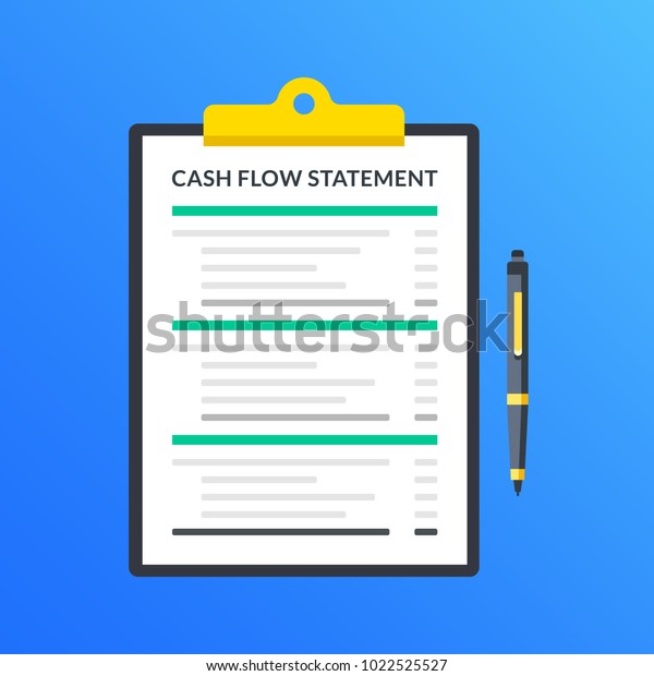 Cash flow statement. Clipboard with\
financial statement, financial report and pen. Modern flat design\
graphic elements. Vector\
illustration