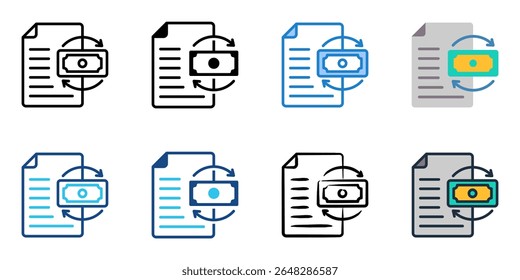 Cash flow statement icon set multiple style collection 
