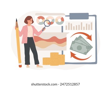 Cash flow statement isolated concept vector illustration. Cash flow management, financial plan, company debt obligations, operating expenses, balance sheet, financial report vector concept.