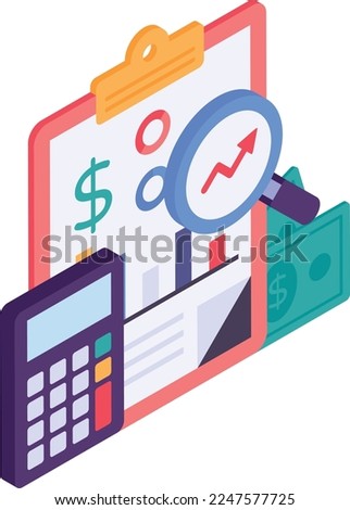 Cash flow statement isometric Concept, Comparison with Historical Trend Vector Icon Design, Business Finance Symbol, Treasury and Capital Budget Sign, Financial Planning Analysis and Control stock