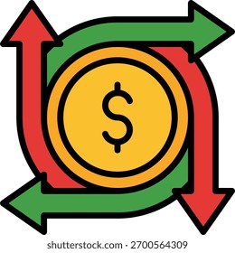 Diseño de Vector de flujo de efectivo en estilo moderno, concepto de seguimiento de ingresos y gastos, ilustración de finanzas comerciales. Icono de línea llena