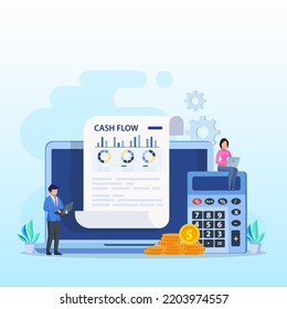 Cash Flow Vector Illustration Concept. Business people with online cash flow report.