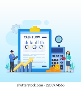 Cash Flow Vector Illustration Concept. Business people with online cash flow report.