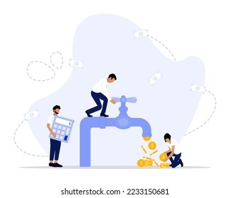 Concepto de Ilustración del Vector de Flujo de Efectivo Mostrando la moneda de un grifo de agua, Adecuada para la página de aterrizaje, ui, web, tarjeta de introducción de la aplicación, editorial, volante, 
y banner.