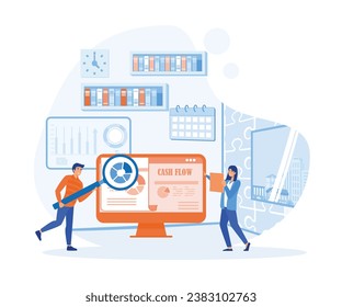 Konzept der Vektorgrafik des Cashflows Geschäftsleute mit Online-Cashflow-Bericht. flache Vektorgrafik, moderne Illustration 