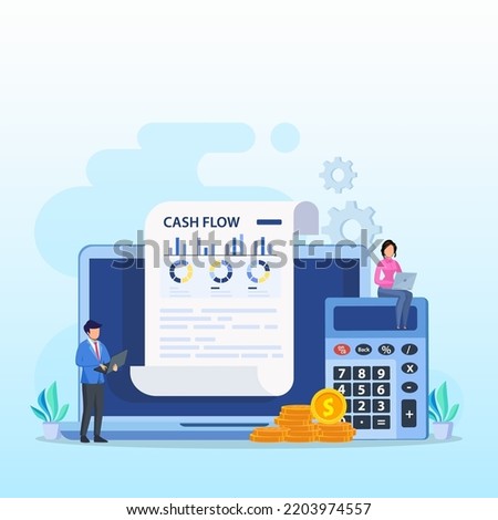 Cash Flow Vector Illustration Concept. Business people with online cash flow report.
