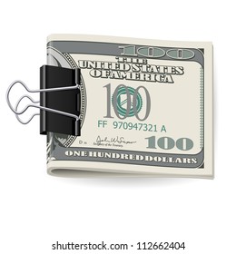 Cash folded in a Binders clip. Illustration on white