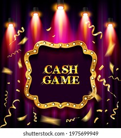 Cash game. Gold frame, Banner Vector illustration