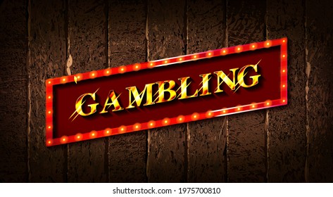 Cash game. Gold frame, Banner Vector illustration. On the background of a wooden wall