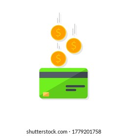 Cash get a bank card Green - Shadow icon vector isolated. Cashback service and online money refund. Concept of transfer money, e-commerce, saving account.