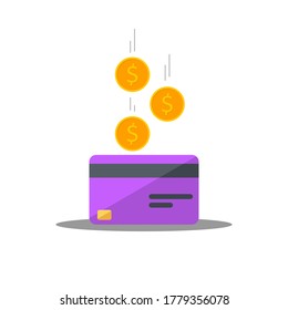 Cash get a bank card Purple - Shadow icon vector isolated. Cashback service and online money refund. Concept of transfer money, e-commerce, saving account.