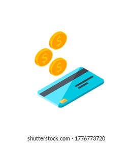 Cash get a bank card right view - White Background icon vector isometric. Cashback service and online money refund. Concept of transfer money, e-commerce, saving account.