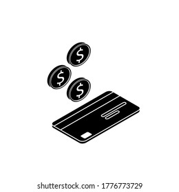 Cash get a bank card right view - White Outline icon vector isometric. Cashback service and online money refund. Concept of transfer money, e-commerce, saving account. Flat style vector illustration.