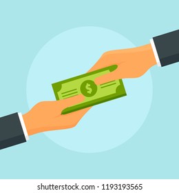 Cash give money paying concept background. Flat illustration of cash give money paying vector concept background for web design