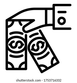 Cash in hand icon. Outline cash in hand vector icon for web design isolated on white background