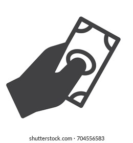 Cash in hand icon vector, filled flat sign, solid pictogram isolated on white. Pay symbol, logo illustration. Pixel perfect vector graphics