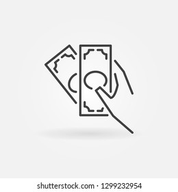 Cash In Hand Vector Outline Icon. Banknotes In Hand Sign. Giving Or Receiving Money Concept Linear Symbol