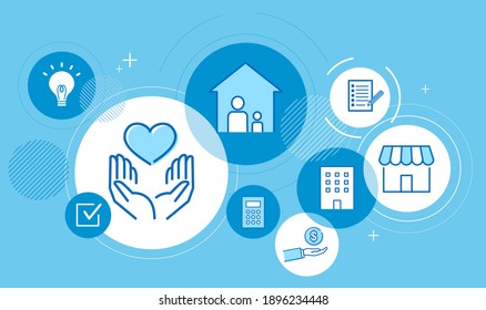 Cash Handout Graphic Image,blue Background,vector Illustration